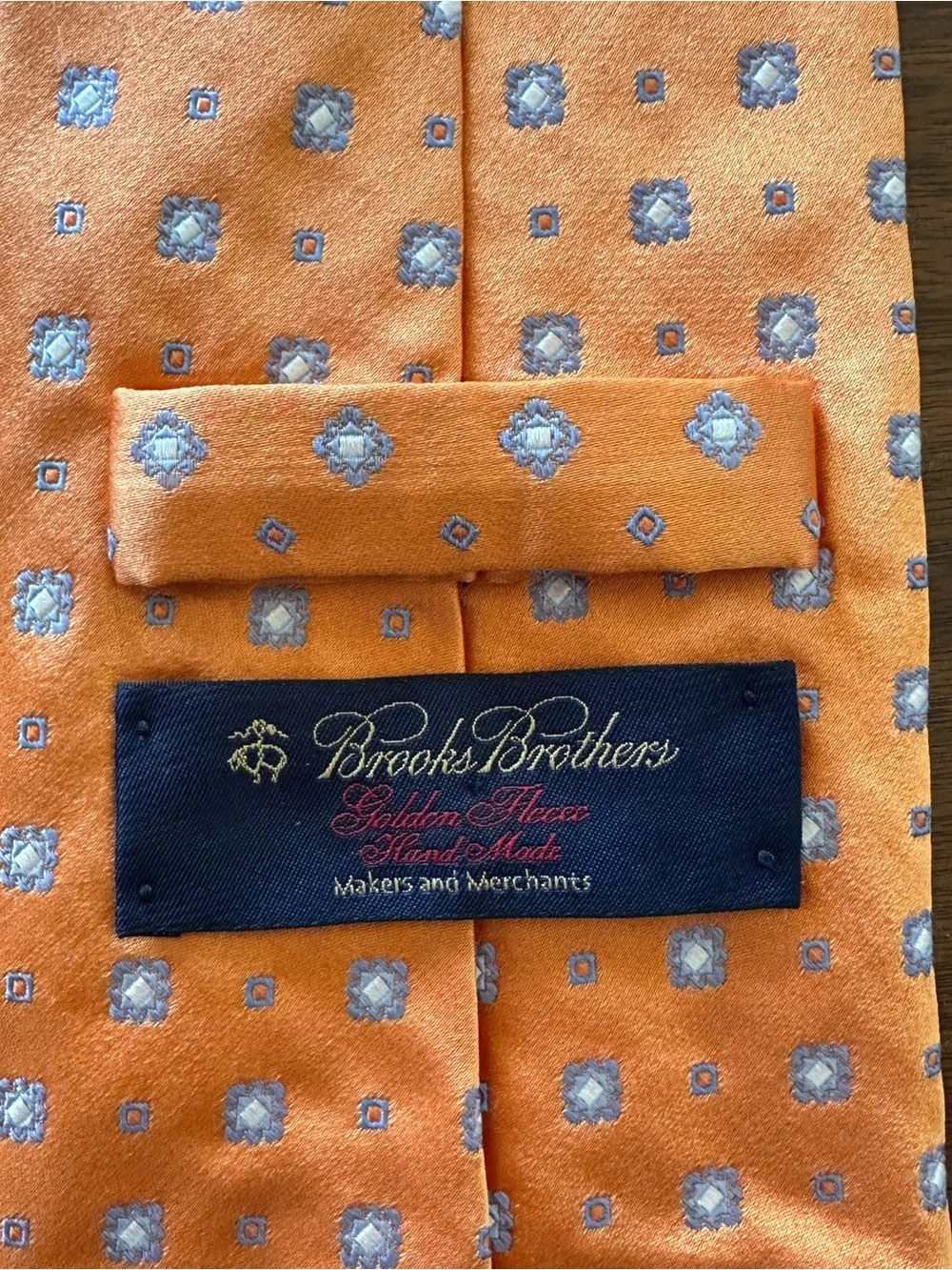 Brooks Brothers Orange Silk Tie with Light Blue Medallions